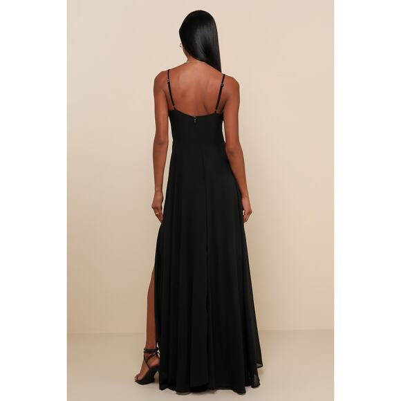 NWT Lulus Cause for Commotion Black Pleated Bustier Maxi Dress Bridesmaid Size L - Picture 3 of 8
